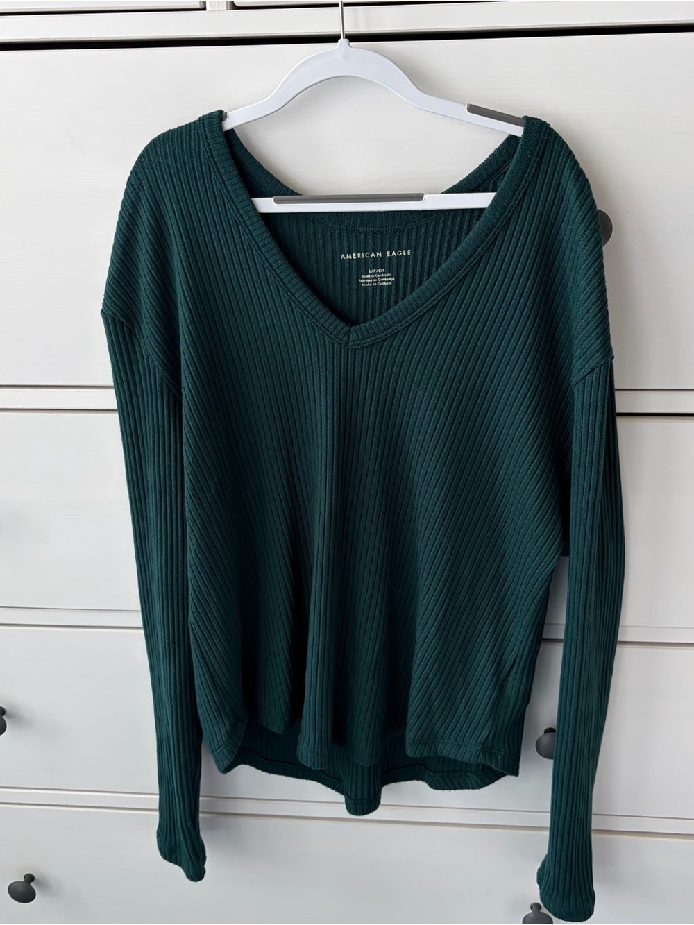 American Eagle Teal Ribbed V-Neck Top